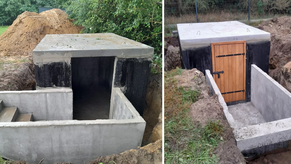piwniczka betonowa zamontowana w naturalnej skarpie